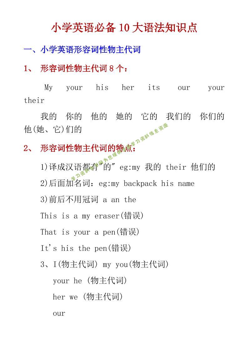六年级下英语小学必备10大语法知识点 - - 