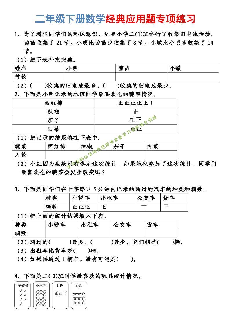 二年级下数学经典应用题专项练习 - - 