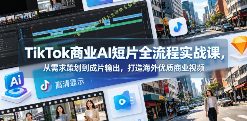 TikTok商业AI短片全流程实战课,从需求策划到成片输出,打造海外优质商业视频