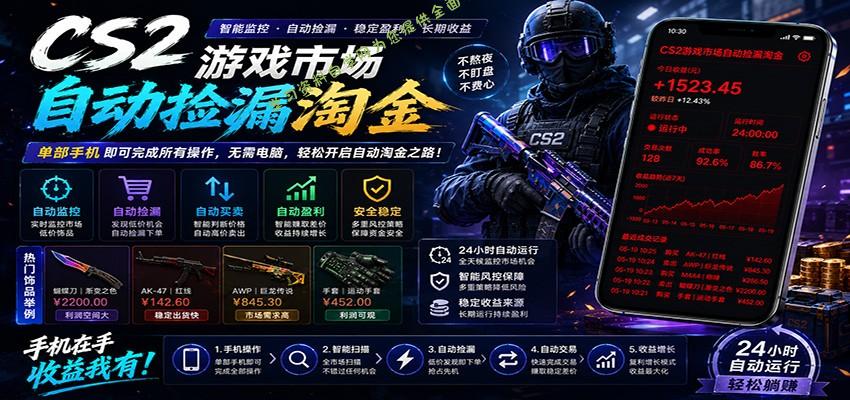 CSGO挂机捡漏项目通过利用游戏饰品交易机制，结合薄凉软件辅助捡漏，实现盈利 - - 