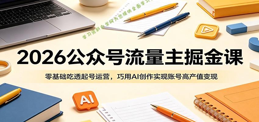 2026公众号流量主掘金课：零基础吃透起号运营，巧用AI创作实现账号高产值变现 - - 