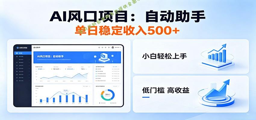 全新AI自动助手项目，低门槛入局，每日稳定收益500以上 - - 