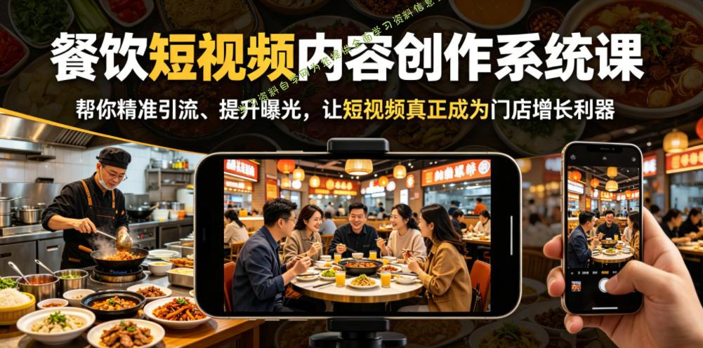 餐饮短视频内容创作系统课,帮你精准引流、提升曝光,让短视频真正成为门店增长利器
