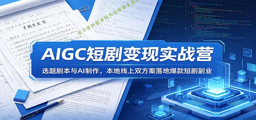 AIGC短剧变现实战营：选题剧本与AI制作，本地线上双方案落地爆款短剧副业 - - 
