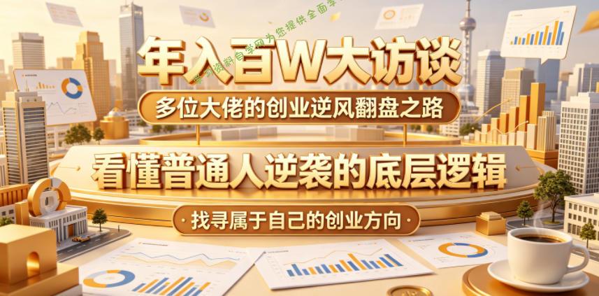 年入百W大访谈，多位大佬的创业逆风翻盘之路，看懂普通人逆袭的底层逻辑，找寻属于自己的创业方向 - 