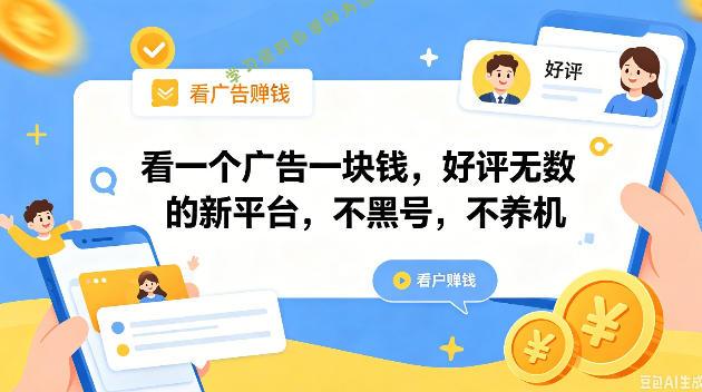 看一个广告一块钱，好评无数的新平台，不黑号，不养机，一撸几十块钱还是不错的【揭秘】 - - 