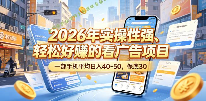 2026年实操性强、轻松好賺的看广告项目,一部手机平均日入40-50,保底30米【揭秘】