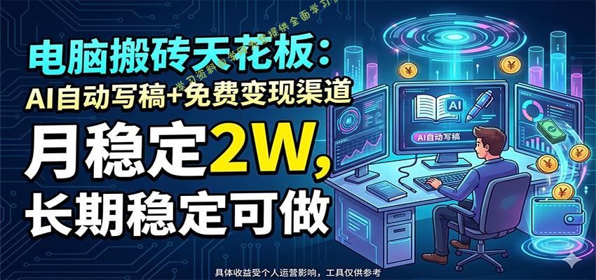 电脑搬砖天花板:AI自动写稿+免费变现渠道,月稳定2W,长期稳定可做 - -
