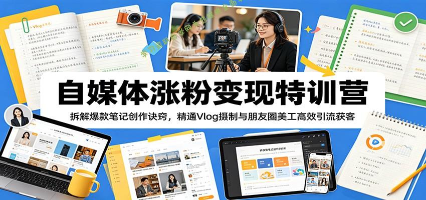 自媒体涨粉变现特训营：拆解爆款笔记创作诀窍，精通Vlog摄制与朋友圈美工高效引流获客 - - 