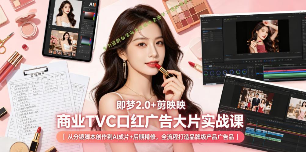 即梦2.0+剪映商业TVC口红广告大片实战课|从分镜脚本创作到AI成片+后期精修,全流程打造品牌级产品广告