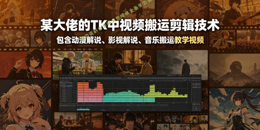 某大佬的TK中视频搬运剪辑技术,包含动漫解说、影视解说、音乐搬运教学视频