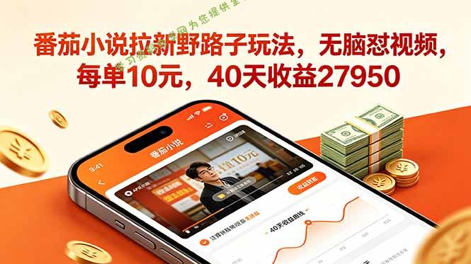 番茄小说拉新野路子玩法，无脑怼视频，每单10元，40天收益27950 - - 