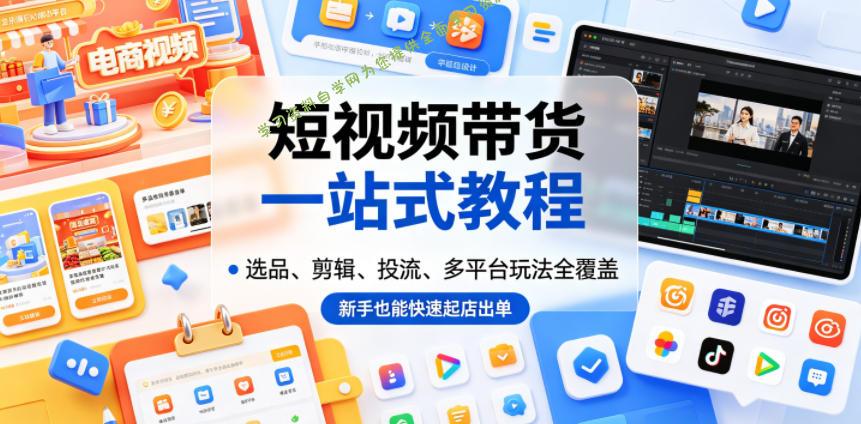短视频带货一站式教程，选品、剪辑、投流、多平台玩法全覆盖，新手也能快速起店出单 - 