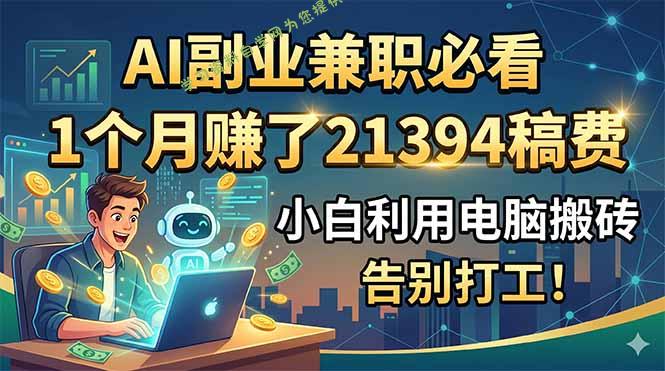 AI副业兼职必看，1个月赚了21394稿费，小白利用电脑搬砖，告别打工！ - - 