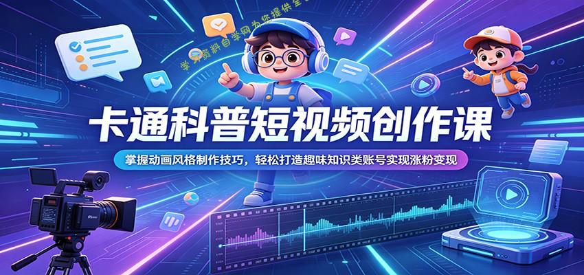 卡通科普短视频创作课:掌握动画风格制作技巧,轻松打造趣味知识类账号实现涨粉变现 - -