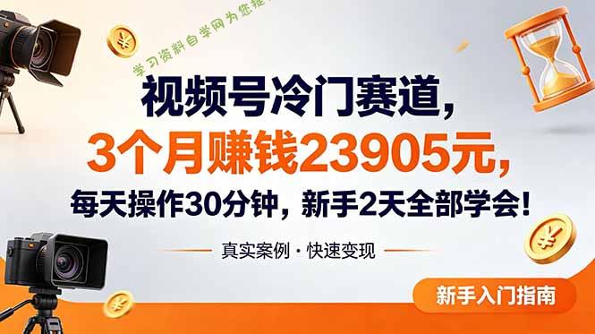 视频号冷门赛道，3个月变现23905元，新手2天学会 每天操作30分钟！ - 