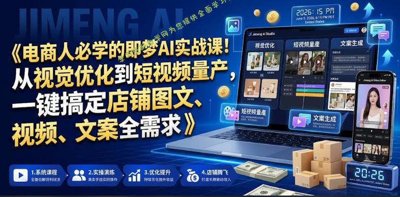 电商人必学的即梦AI实战课!从视觉优化到短视频量产,一键搞定店铺图文、视频、文案全需求