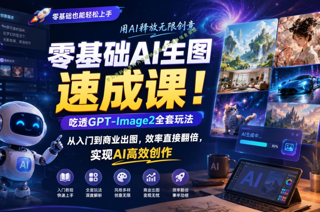 零基础AI生图速成课！吃透GPT-Image2全套玩法，从入门到商业出图，效率直接翻倍，实现AI高效创作 - 
