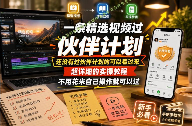 一条精选视频过伙伴计划，还没有过伙伴计划的可以看过来，超详细的实操教程，不用花米自己操作就可以过 - 