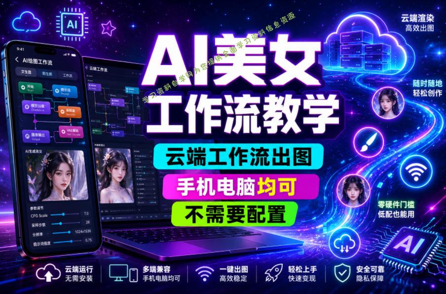 AI美女工作流教学，云端工作流出图，手机电脑均可，不需要配置，快速起号涨粉 - 