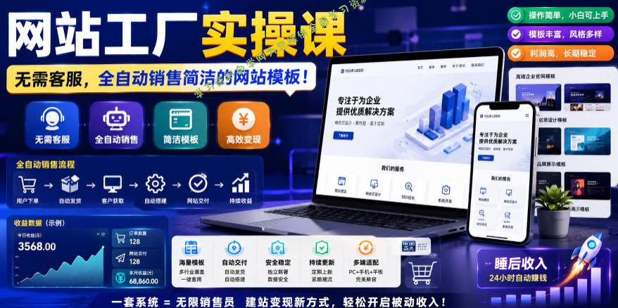 网站工厂实操课，无需客服，网站模板自动赚钱！【原创双语字幕】 - 