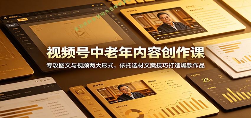 视频号中老年内容创作课：专攻图文与视频两大形式，依托选材文案技巧打造爆款作品 - - 