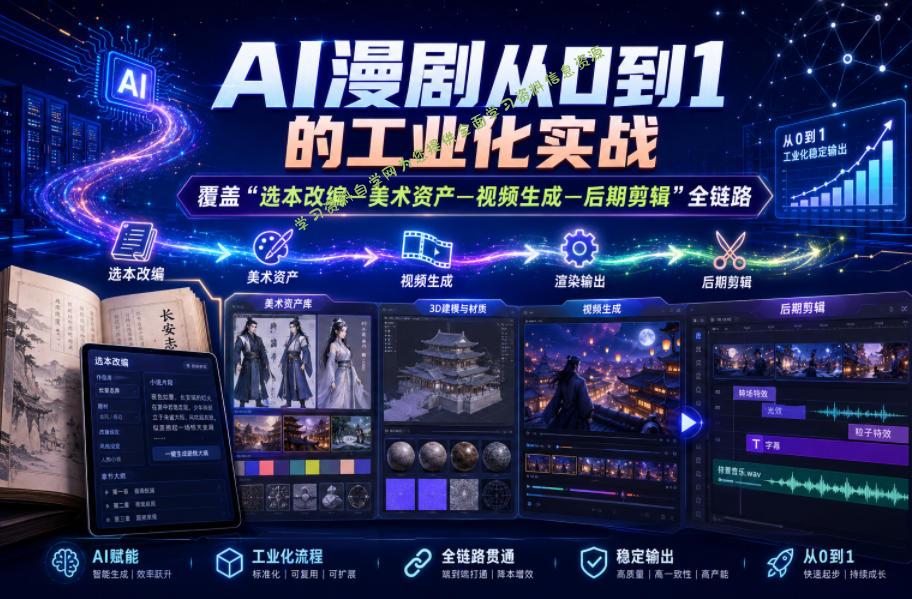 AI漫剧从0到1的工业化实战，覆盖“选本改编—美术资产—视频生成—后期剪辑”全链路(更新6月) - 