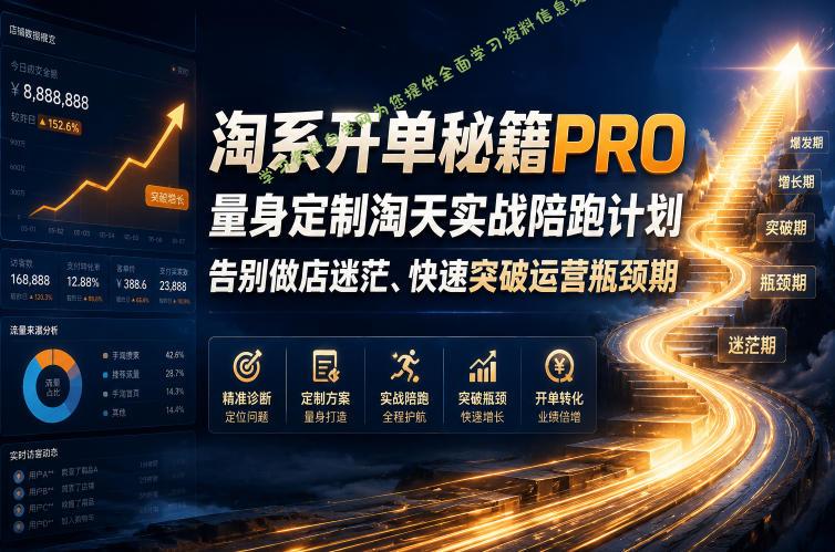 淘系开单秘籍PRO，量身定制淘天实战陪跑计划，告别做店迷茫、快速突破运营瓶颈期(2026年6月11) - 