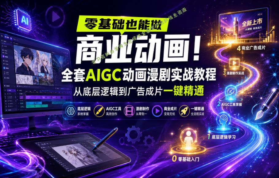 零基础也能做商业动画！全套AIGC动画漫剧实战教程，从底层逻辑到广告成片一键精通 - 