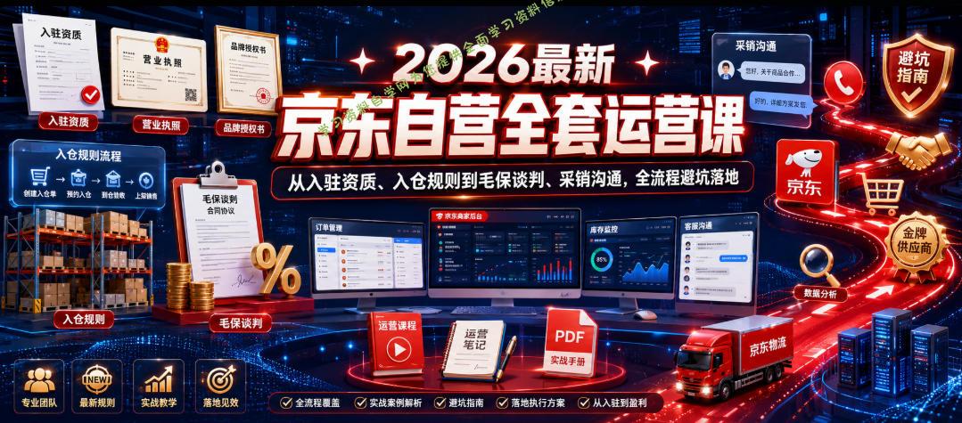 2026最新京东自营全套运营课，从入驻资质、入仓规则到毛保谈判、采销沟通，全流程避坑落地 - 