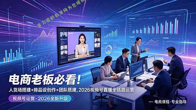 电商老板必看！人货场搭建+排品设计+素材创作+团队搭建，2026视频号直播全链路运营 - 