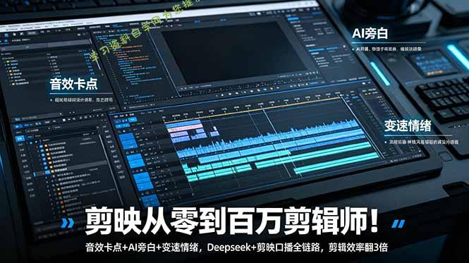 剪映从零到百万剪辑师！音效卡点+AI旁白+变速情绪，Deepseek+剪映口播全链路，剪辑效率翻3倍 - 