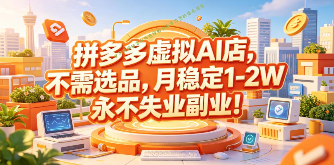 拼多多虚拟AI店，不需选品，月稳定1-2W，永不失业副业！【揭秘】 - 