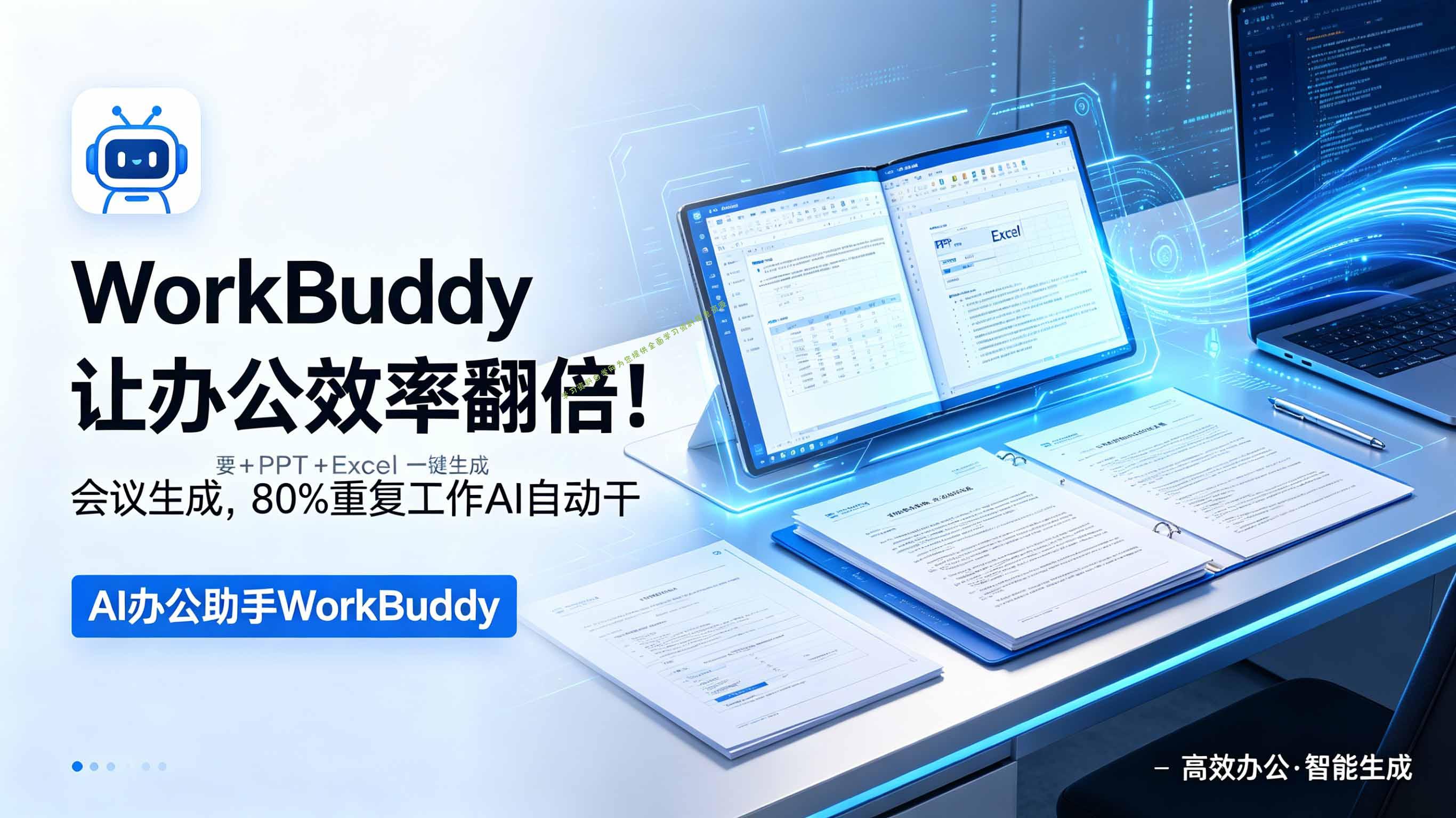 WorkBuddy让办公效率翻倍！会议纪要+PPT+Excel一键生成，80%重复工作AI自动干 - 