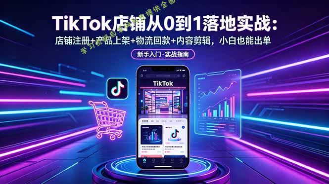 TikTok店铺从0到1落地实战：店铺注册+产品上架+物流回款+内容剪辑，小白也能出单 - 