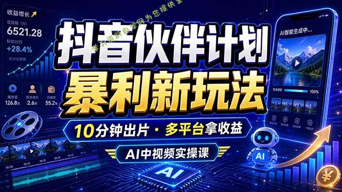 抖音伙伴计划最新玩法，无需配音剪辑，10分钟出一条原创视频，轻松日入三位数 - 