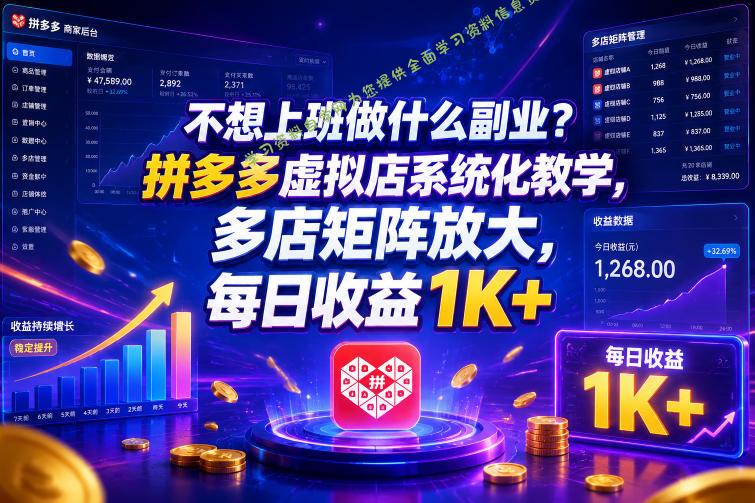 不想上班做什么副业？拼多多虚拟店系统化教学，多店矩阵放大，每日收益1K+【揭秘】 - 