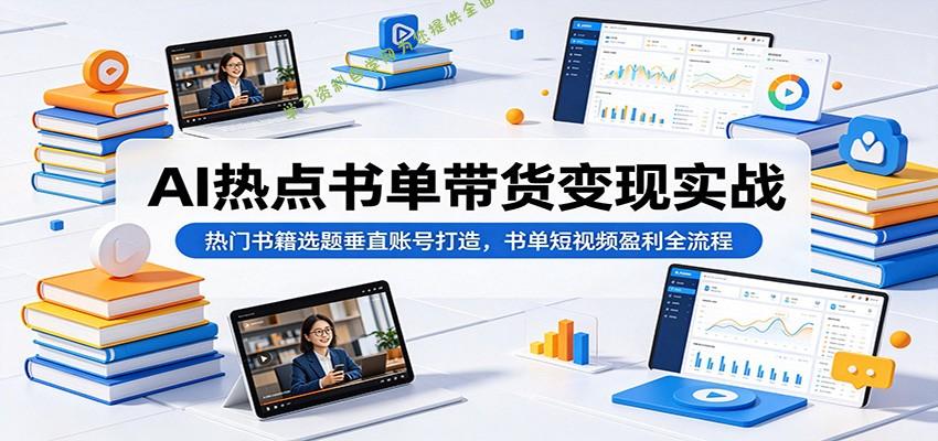 AI热点书单带货变现实战：热门书籍选题垂直账号打造，书单短视频盈利全流程 - - 