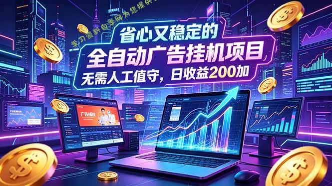 全自动广告挂机项目，全程无需人工值守。稳定创收每日收益200+ - - 