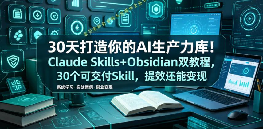 30天打造你的AI生产力库!Claude Skills+Obsidian 双教程,30 个可交付 Skill,提效还能变现